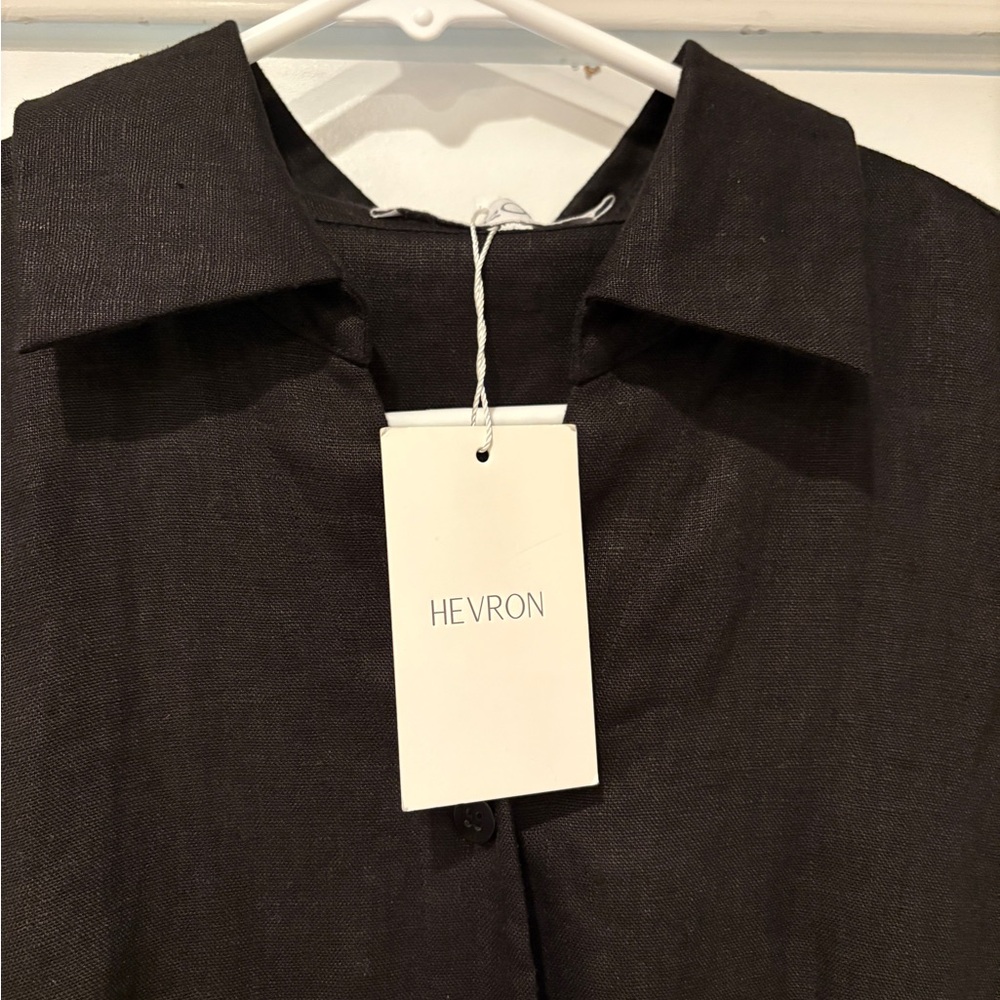 Hevron linen Black Button-Down Dress - Picture 4 of 5